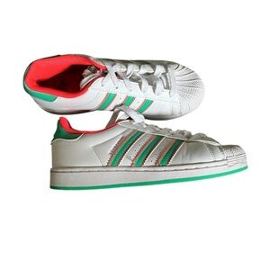 Adidas White and Green Classic Sneakers Low-Top